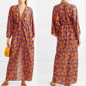 Borgo De Nora Elsa Tie Front Orange and Purple Floral Maxi Dress 6